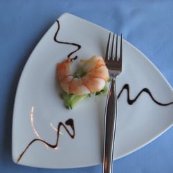 Seerestaurant Key West - Der Gruss aus der Küche, Scampi auf Gurkensalat