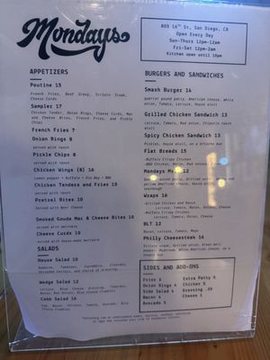 Menu photo 3 Mondays San Diego, CA