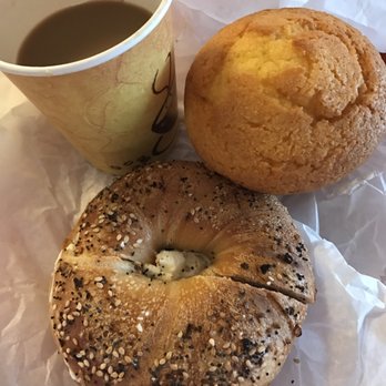Whitestone Bagel Factory - Cappuccino, corn muffin, everything bagel with cream cheese - Bagels Near Me - Whitestone, New York Whitestone Bagel Factory - Cappuccino, corn muffin, everything bagel with cream cheese - Bagels Near Me - Whitestone, New York