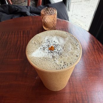 Dialogue Coffee & Flowers - Hojicha latte with sesame seed cold foam - Coffee & Tea Near Me - New York, New York Dialogue Coffee & Flowers - Hojicha latte with sesame seed cold foam - Coffee & Tea Near Me - New York, New York