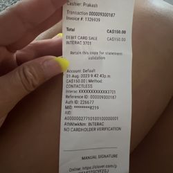 Travellers Inn Hanover - Receipt from the fake Interac card that was charged. He made me sign it. Not realizing it wasn't my card.