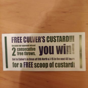 Culver's - Proof of the free custard coupon - Fast Food Near Me - Orem, Utah