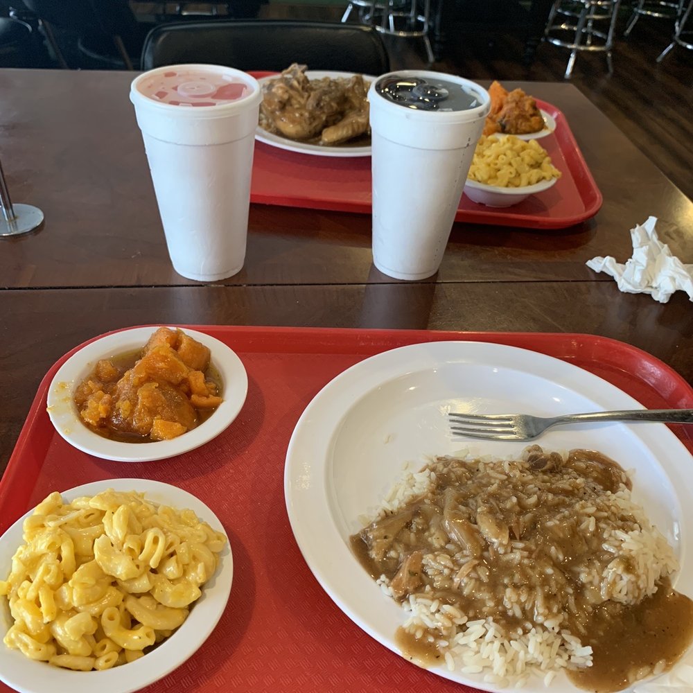 Mikki's Soul Food Cafe - Veggie plate  Mac & Cheese Candied Yams Cherry Kool-Aid Grape Kool-Aid - Soul Food Near Me - Houston, Texas