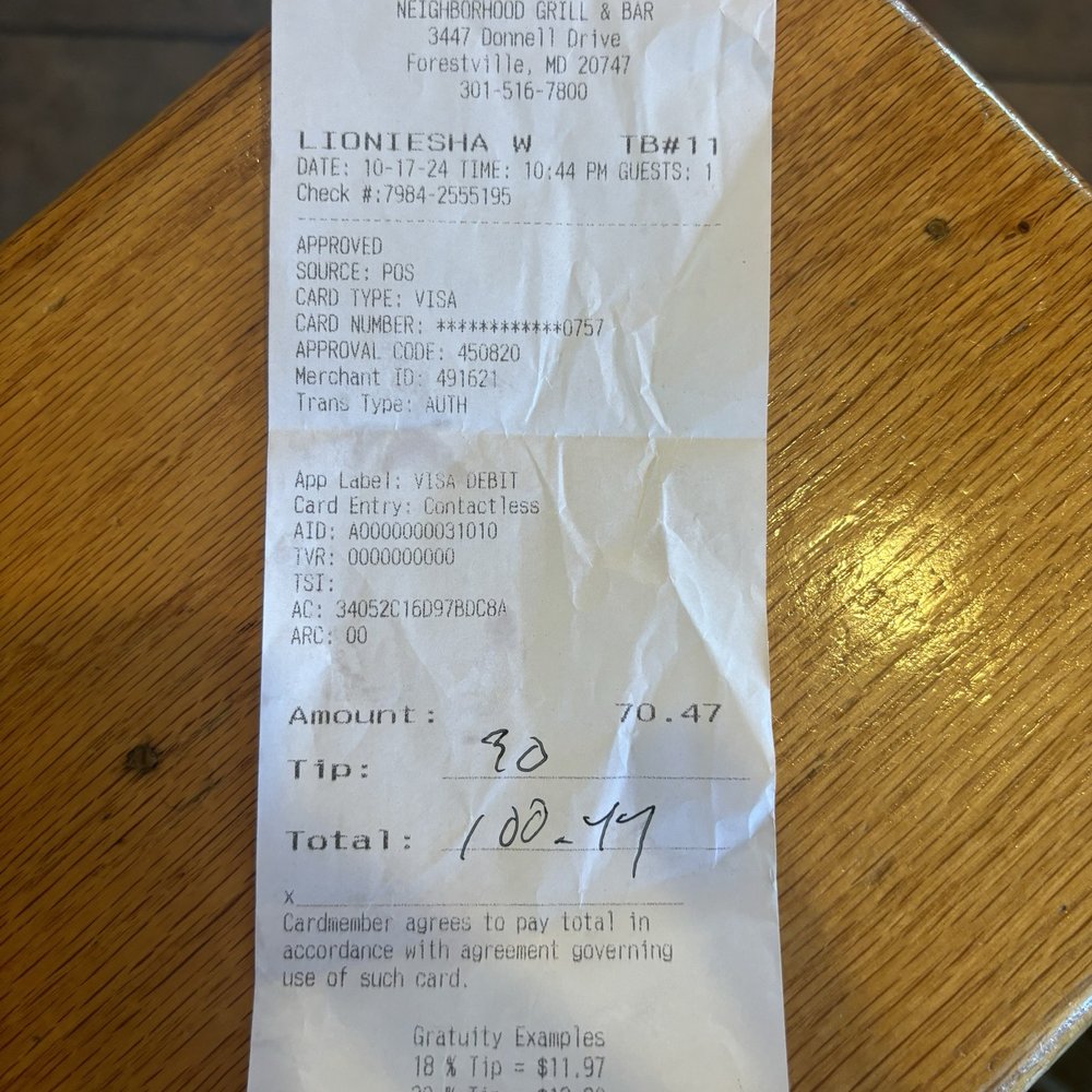 Applebee's Grill + Bar - The merchant copy of the receipt which  clearly has a different time than my guest copy - American Near Me - Forestville, Maryland