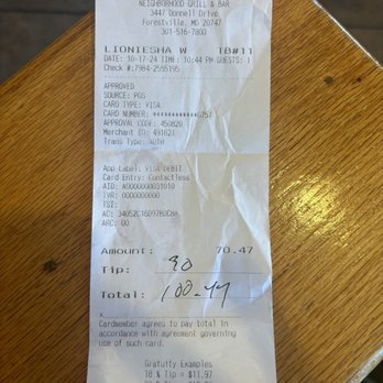 Applebee's Grill + Bar - The merchant copy of the receipt which  clearly has a different time than my guest copy - American Near Me - Forestville, Maryland