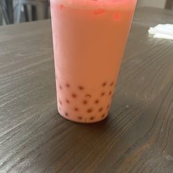 Kawaii Sisters Bubble Tea - Strawberry milk tea with strawberry boba