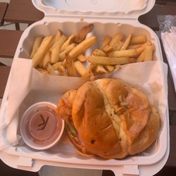 Cafe 611 Restaurant - Chicken sandwich with lettuce, tomato, pickles, and special sauce with a side of fries! One of the best I've had!
