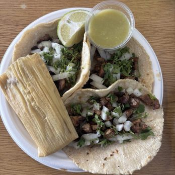El Sabor De Guerrero - Chicken Tamale and three tacos of asada - Mexican Near Me - Morro Bay, California