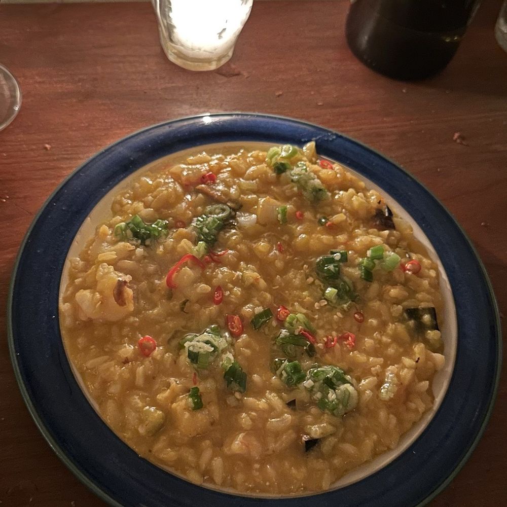 Ha's Snack Bar - Shrimp and kabocha squash risotto - French Near Me - New York, New York Ha's Snack Bar - Shrimp and kabocha squash risotto - French Near Me - New York, New York
