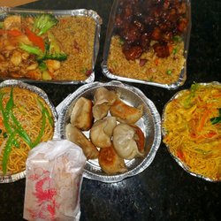 Dim Sum Chinese Kitchen - Chicken and broccoli combo, general tso's chicken combo, cold noodle sesame sauce, fried dumplings, Singapore chow mei fun, and egg rolls.