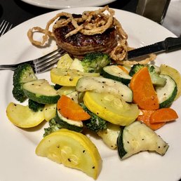 6 ounce filet (bacon wrapped) with a double side of the veggie medley. Delicious!