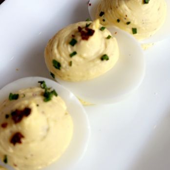 Salty Sow - Truffled Deviled Eggs with Bacon and Chives - American Near Me - Austin, Texas