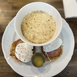 Toaste - Eggs Benedict with no hollandaise sauce, and grits.