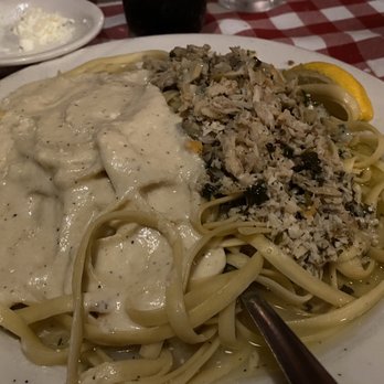 Lanza's Restaurant - Fettuccini half Alfredo, half clear clam sauce. - Italian Near Me - Kings Beach, California