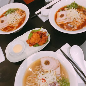 Konjiki Ramen - Top two ramen are shoyu and bottom ramen is shio. Middle is karage (fried chicken) - Ramen Near Me - Toronto, Ontario Konjiki Ramen - Top two ramen are shoyu and bottom ramen is shio. Middle is karage (fried chicken) - Ramen Near Me - Toronto, Ontario