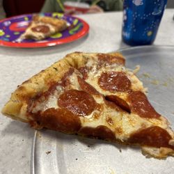 Chuck E. Cheese - Stuffed crust pizza. Kids loved this one