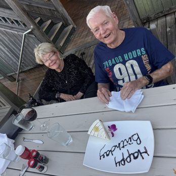The Fish House - Beautifully presented Happy Birthday key lime pie for 90th - Seafood Near Me - Pensacola, Florida The Fish House - Beautifully presented Happy Birthday key lime pie for 90th - Seafood Near Me - Pensacola, Florida