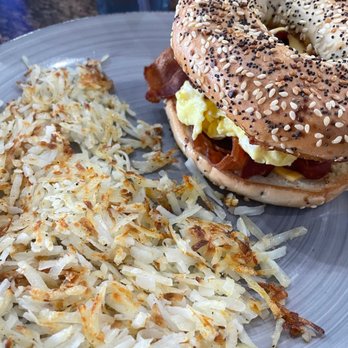 Pesto Cafe and grill - Bacon, egg, & cheese on an everything bagel - Sandwiches Near Me - Miami, Florida Pesto Cafe and grill - Bacon, egg, & cheese on an everything bagel - Sandwiches Near Me - Miami, Florida