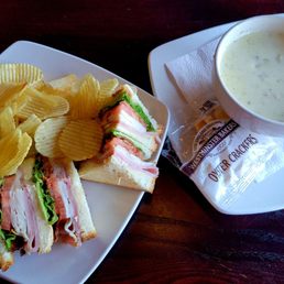 Club sandwich and clam chowder. Club sandwich and clam chowder.