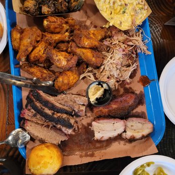 Post Oak Barbecue - Brussel sprouts, mac n cheese, pulled pork, brisket, dry rub wings, corn muffin - Smokehouse Near Me - Denver, Colorado Post Oak Barbecue - Brussel sprouts, mac n cheese, pulled pork, brisket, dry rub wings, corn muffin - Smokehouse Near Me - Denver, Colorado