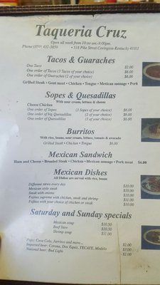 Menu photo 2 Taqueria Cruz Covington, KY Menu photo 2 Taqueria Cruz Covington, KY