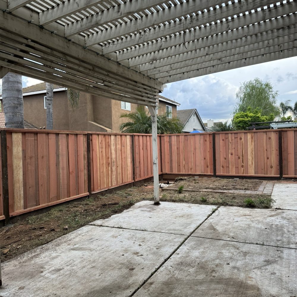 Redwood picture frame fencing. Redwood picture frame fencing.