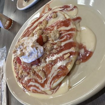 Snooze, an A.M. Eatery - ONE strawberries & cream pancake - Breakfast & Brunch Near Me - Buford, Georgia Snooze, an A.M. Eatery - ONE strawberries & cream pancake - Breakfast & Brunch Near Me - Buford, Georgia