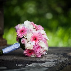 Little Daisy Blooms & Balloons - Pink Gerb, Pink Rose, White Rose and White Mini Calla Bridal Bouquet