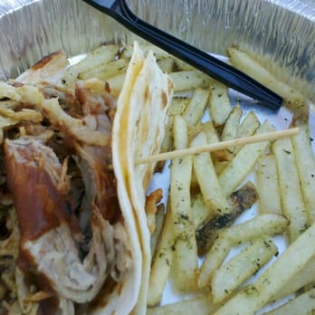 Little Vessel Grill - barque at the moon. pulled pork on quesadilla taco shell with herb garlic fries. (husband ate most of the fries before photo) - Food Trucks Near Me Little Vessel Grill - barque at the moon. pulled pork on quesadilla taco shell with herb garlic fries. (husband ate most of the fries before photo) - Food Trucks Near Me