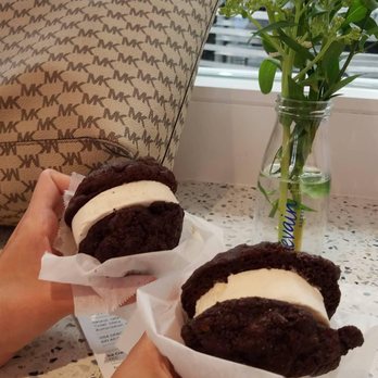 Levain Bakery - Upper East Side, NYC - Dark chocolate chocolate chip with vanilla ice cream - Bakeries Near Me - New York, New York