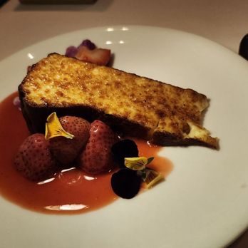 Bourbon Steak - Crème brûlée with cheesecake with roasted strawberries - Steakhouses Near Me - Glendale, California