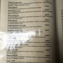 Pizza menu