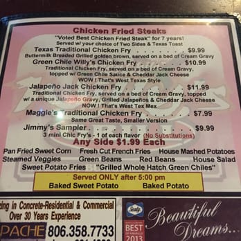 Green Chile Willy's Grill - Menu: Chicken fried steaks. - Steakhouses Near Me - Amarillo, Texas