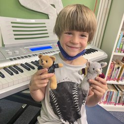 Ms. Chelle's Piano Lessons - Meeting Beethoven Bear and Mozart Mouse for the first time.