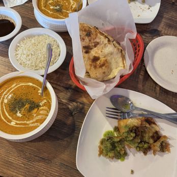 Biryani Express - Malai Kofta (top), Paneer Tikka Masala (bottom), 2 Piece Samosa (both plates), Butter Naan (both plates). - Indian Near Me - Pearland, Texas