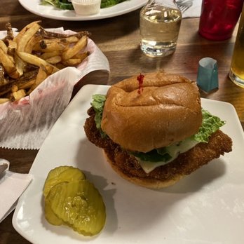 Main Street Bar & Grille - Fried Chicken Sandwich and a side of Fries (small) - American Near Me - Greenfield, Massachusetts Main Street Bar & Grille - Fried Chicken Sandwich and a side of Fries (small) - American Near Me - Greenfield, Massachusetts