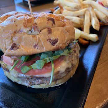 Sunriver Brewing Co - Sunriver Pub - Pub Burger (Impossible Patty) with half and half regular/sweet potato fries - Brewpubs Near Me - Sunriver, Oregon Sunriver Brewing Co - Sunriver Pub - Pub Burger (Impossible Patty) with half and half regular/sweet potato fries - Brewpubs Near Me - Sunriver, Oregon