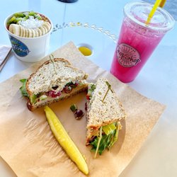 Original ChopShop - Moroccan Turkey Sandwich with a Pitaya Bowl and Seasonal Lemonade.