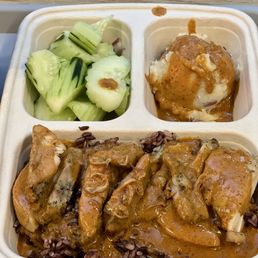 Cucumber Salad (top left), Mashed Potatoes (top right), Rice Berry & Lemongrass Chicken with Massaman Curry (bottom) Cucumber Salad (top left), Mashed Potatoes (top right), Rice Berry & Lemongrass Chicken with Massaman Curry (bottom)