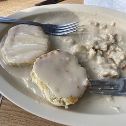 Biscuits and gravy. Not good! Cold and watery gravy.