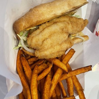 WNB Factory - Hand Breaded Catfish Po-Boy with sweet potatoe fries - Chicken Wings Near Me - Carrollton, Texas