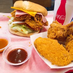 Fresh Tray - I got Ham&Cheese Chicken burger and wings. They have some sauce available.
