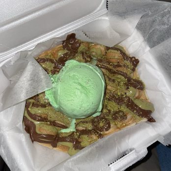 La Michoacana - Waffle dubai with pistachio ice cream - Burgers Near Me - Riverview, Florida
