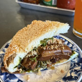 Joy - Sesame Scallion Bread with braised pork belly - Taiwanese Near Me - Los Angeles, California Joy - Sesame Scallion Bread with braised pork belly - Taiwanese Near Me - Los Angeles, California