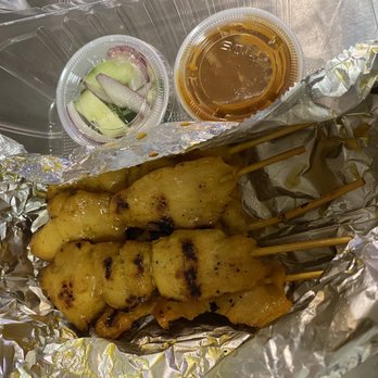Om Thai Cuisine - Satay Chicken with peanut sauce and pickled cucumber/onion - Thai Near Me - Oak View, California Om Thai Cuisine - Satay Chicken with peanut sauce and pickled cucumber/onion - Thai Near Me - Oak View, California