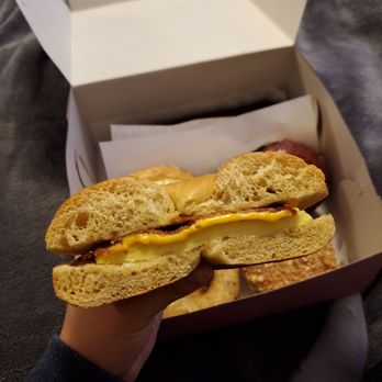 Jelly Donut - Bacon, egg, and cheese bagel sandwich. - Donuts Near Me - Fairfield, California
