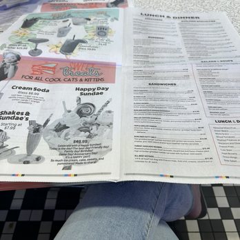 Mel's Diner - Menu is laid out like a newspaper....great keepsake. - Diners Near Me - Pigeon Forge, Tennessee Mel's Diner - Menu is laid out like a newspaper....great keepsake. - Diners Near Me - Pigeon Forge, Tennessee