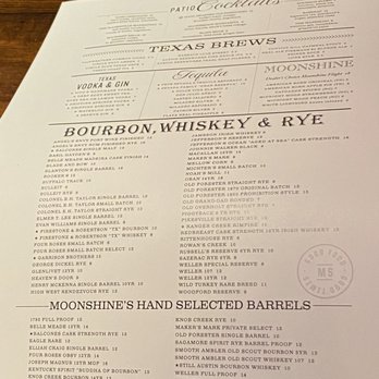 Moonshine Grill - Drink menu - Southern Near Me - Austin, Texas