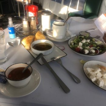EC Diner - Focaccia with dip, MD crab soup and Greek salad. - American Near Me - Ellicott City, Maryland
