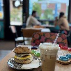 Novo Cafe - Whipped salted honey latte, paired with  make-your-own egg sandwich.
